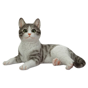 ウービア 横座りサバトラ白猫の置物 H23033
