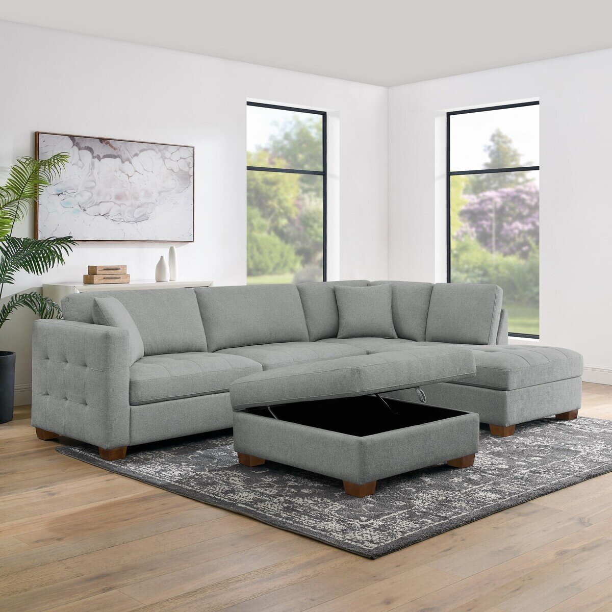 Thomasville 収納オットマン付きファブリックセクショナルソファー