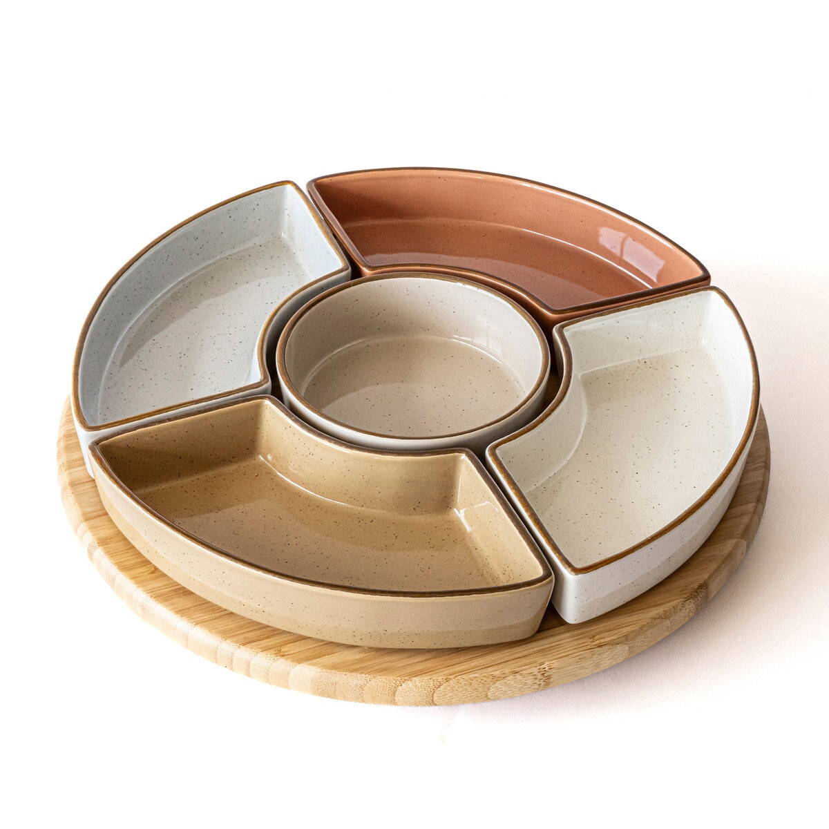 オーバーアンドバック オードブルプレート 5皿 竹製回転台付 シック