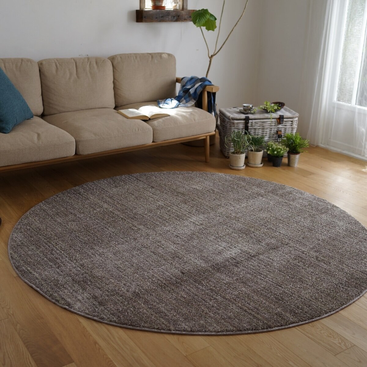 スミノエ 防炎・防音ラグ リュストル 正円 200cm x 200cm グレージュ