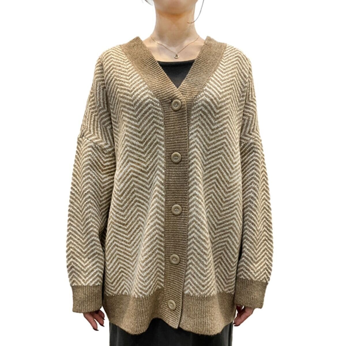 プチエスポワール レディース ジャカード カーディガン へリングボーン