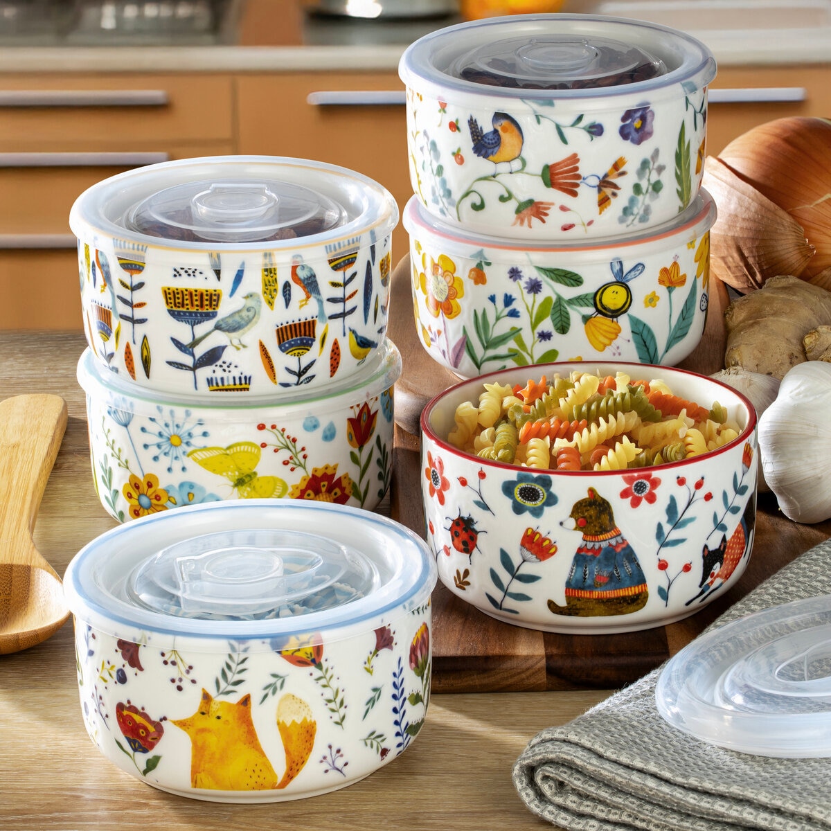 シグニチャーハウスウェア フタ付ボウル 6個 森の動物たち | Costco Japan