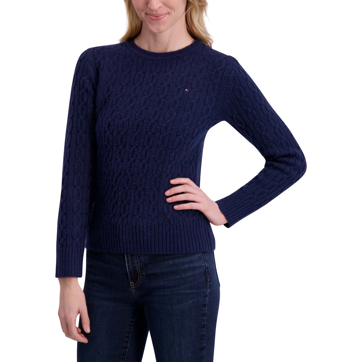 トミーヒルフィガー レディース ケーブルセーター ネイビー L | Costco