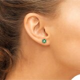 18Kイエローゴールド 0.05カラットダイヤモンド＆合成エメラルド フラワーピアス