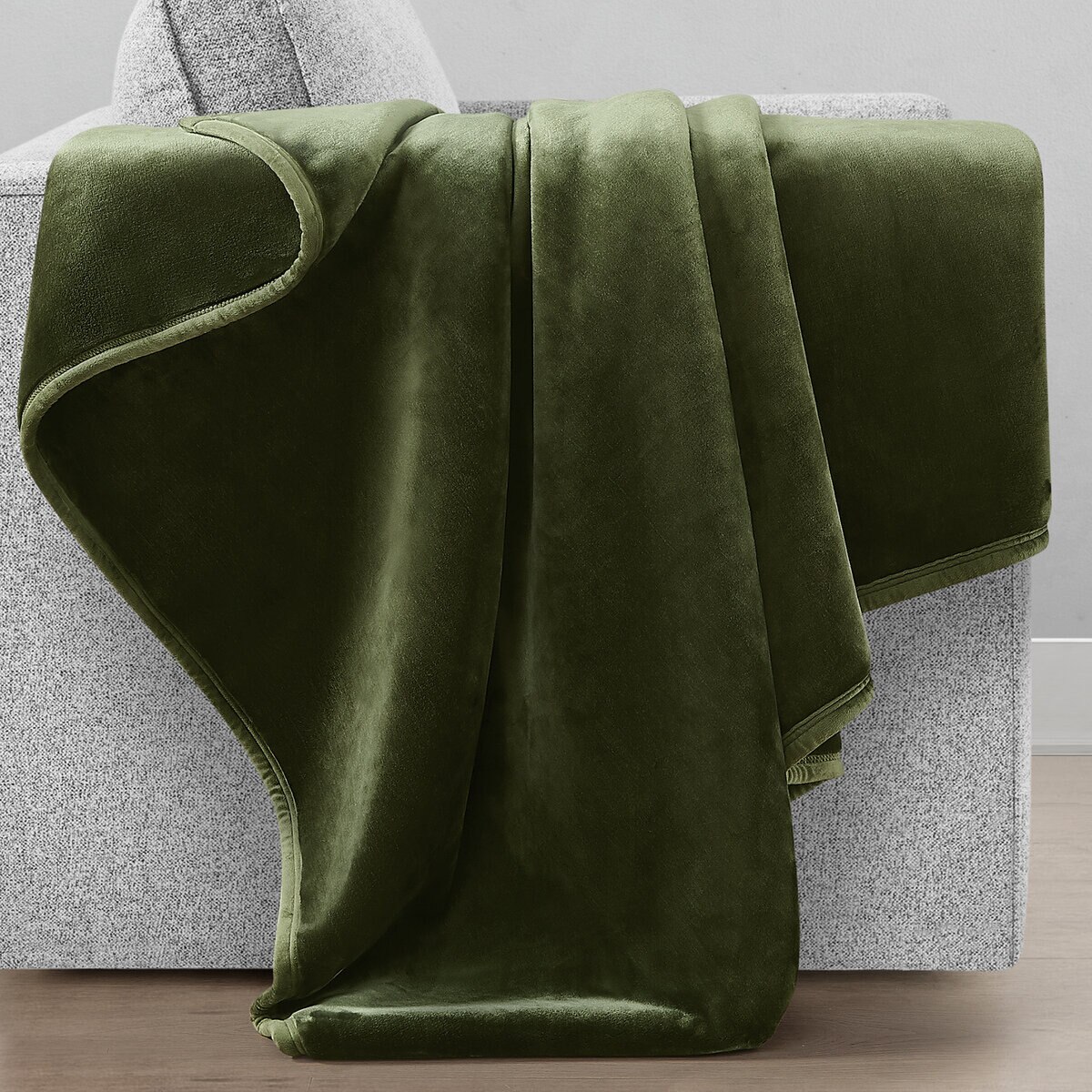 フランネル 大判ひざ掛け 152cm x 177cm グリーン
