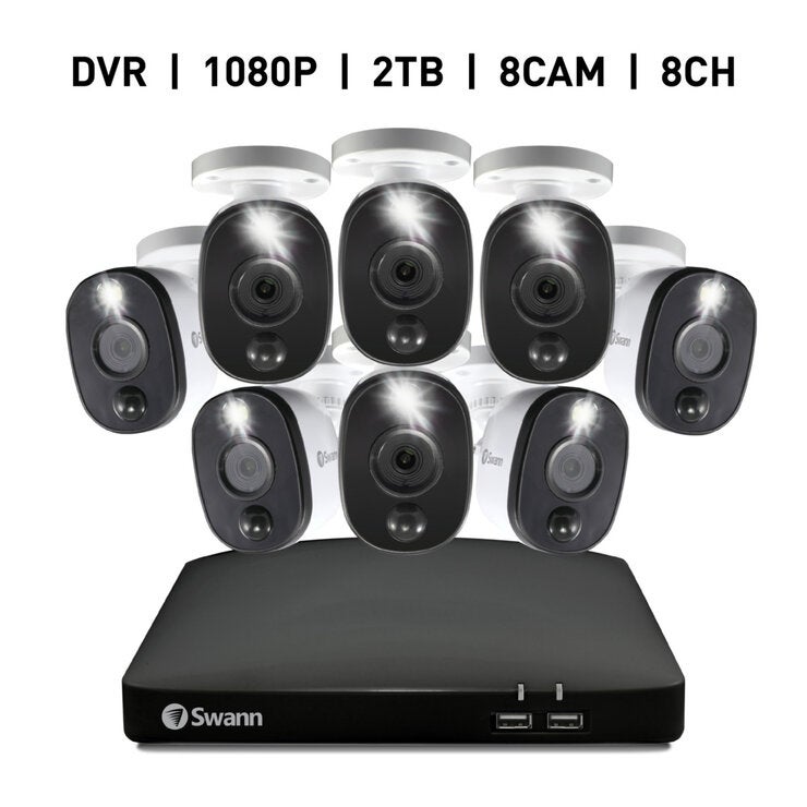 Swann(スワン)8CH 1080 DVRシステム 2TB 警告ライト バレット型 カメラ8台 Swann(スワン)8CH 1080 DVRシステム 2TB 警告ライト バレット型 カメラ8台