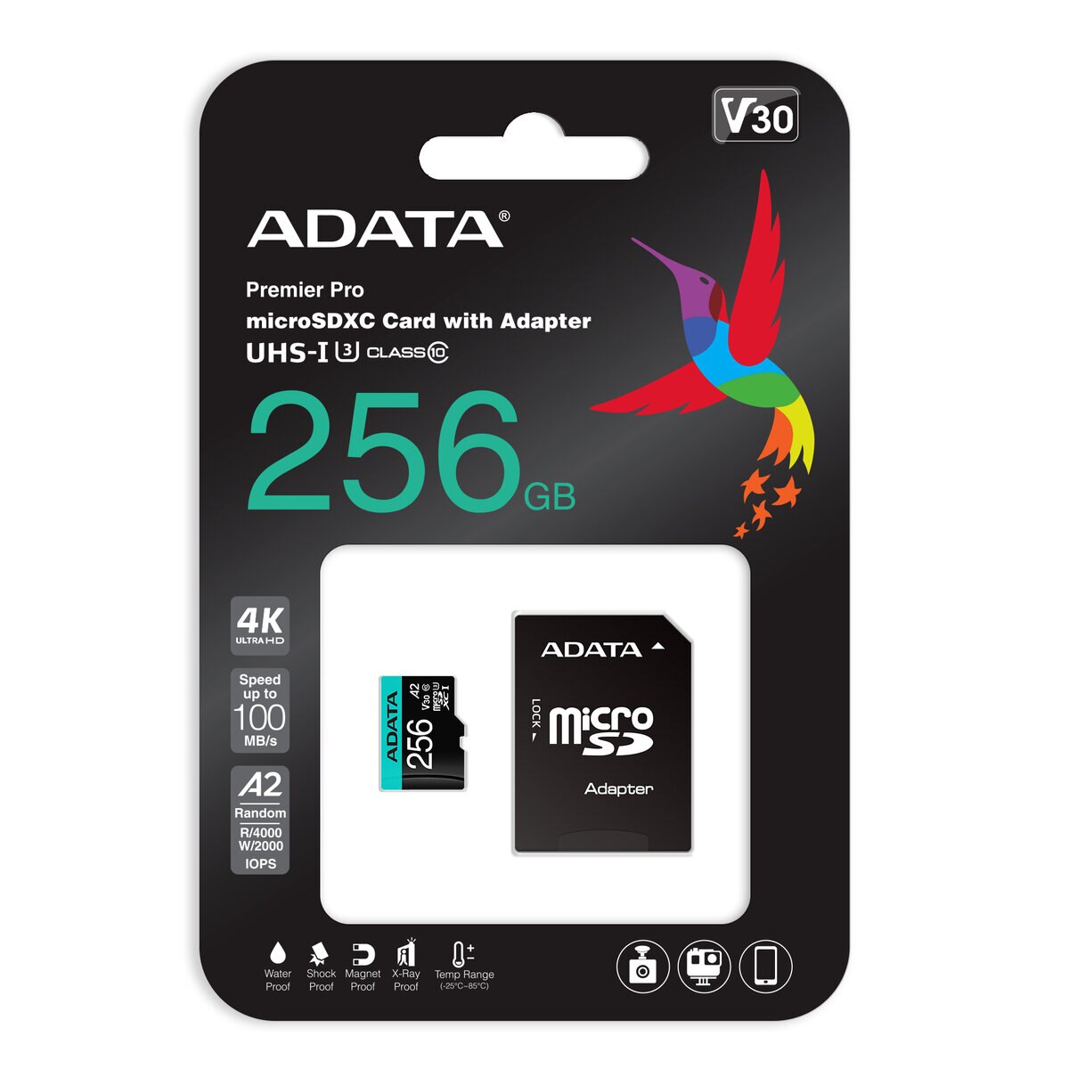 ADATA microSD 256GB UHS-I U3 V30S A2 AUSDX256GUI3V30SA2-RA1