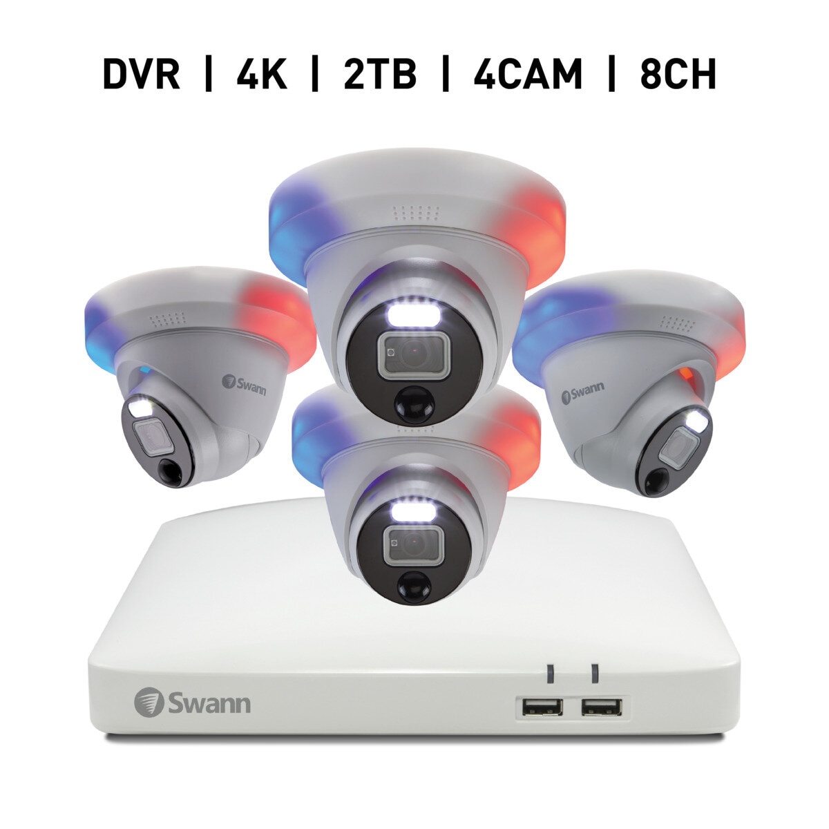 Swann（スワン）8CH 4K DVRシステム 2TB Enforcer ドーム型 カメラ4台