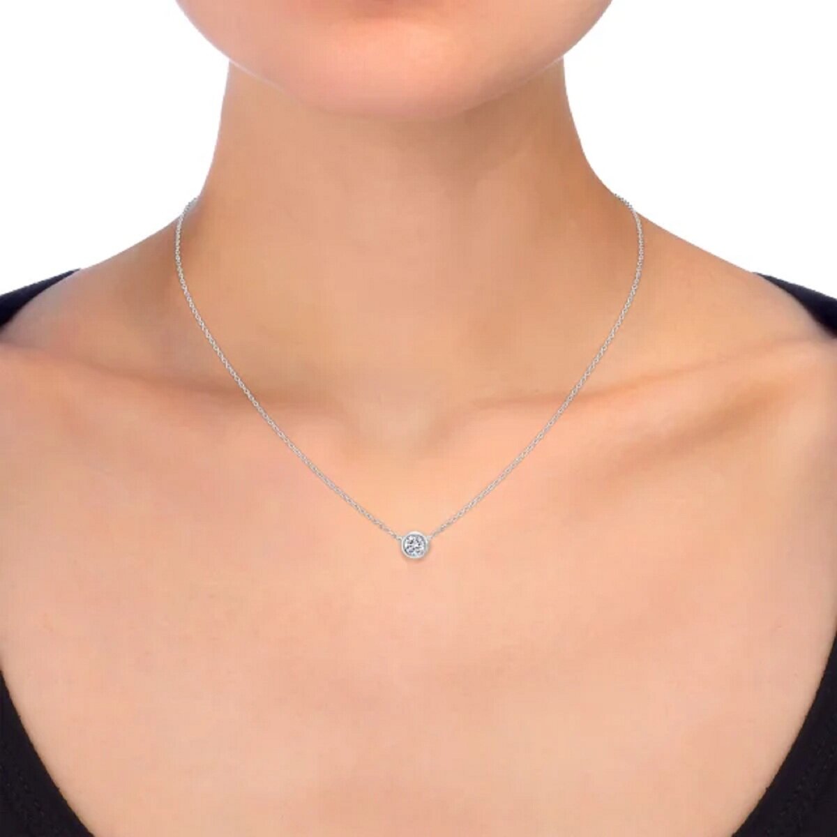 14K ホワイトゴールド 0.14カラット ラウンドカット ネックレス