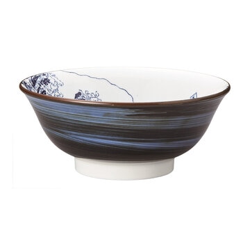 三郷陶器 北斎富士 呉須巻き6.8高台丼 21cm