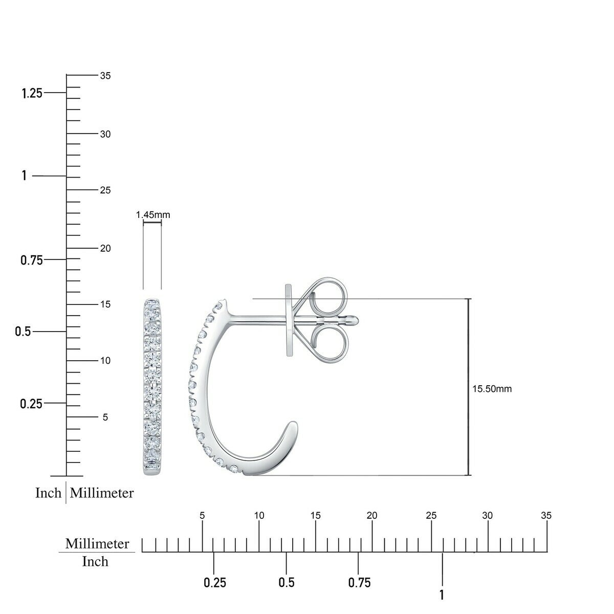18K ホワイトゴールド 0.25カラット ダイヤモンド Jフープ ピアス