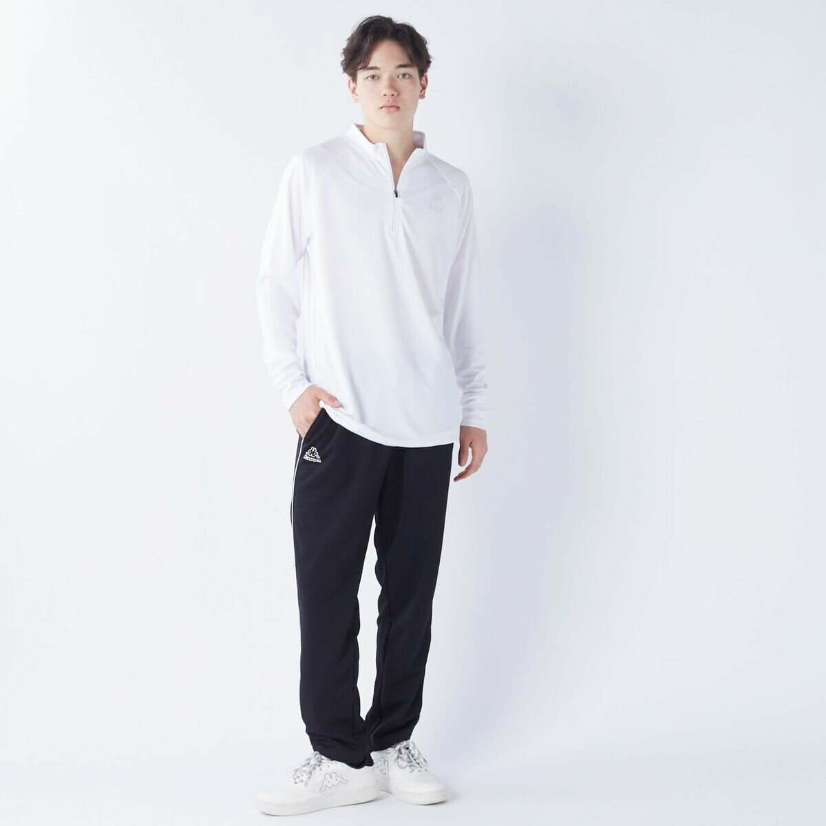 カッパ メンズ ハーフジップ 長袖 Tシャツ / ホワイト / LL