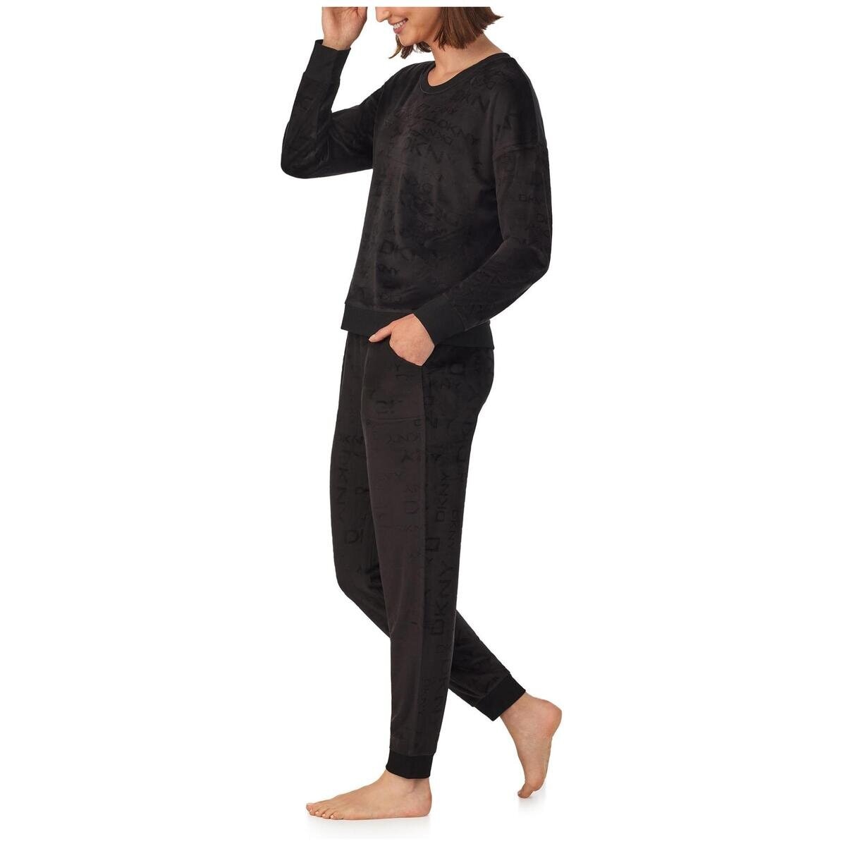 ディーケーエヌワイ ウィメンズ ロゴ ベロア セット ブラック XL