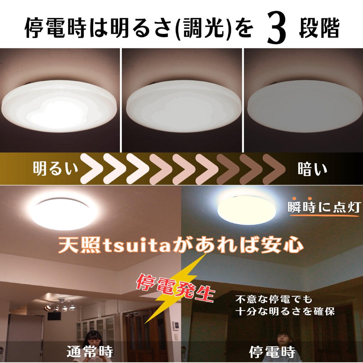 NBSs 天照tsuita 8畳タイプ シーリングライト TC102 停電時に明かりを8時間確保