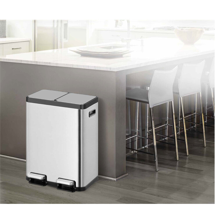 Sensible Eco Living ステンレススチール ペダル式リサイクルゴミ箱 29.9L + 29.9L Sensible Eco Living ステンレススチール ペダル式リサイクルゴミ箱 29.9L + 29.9L