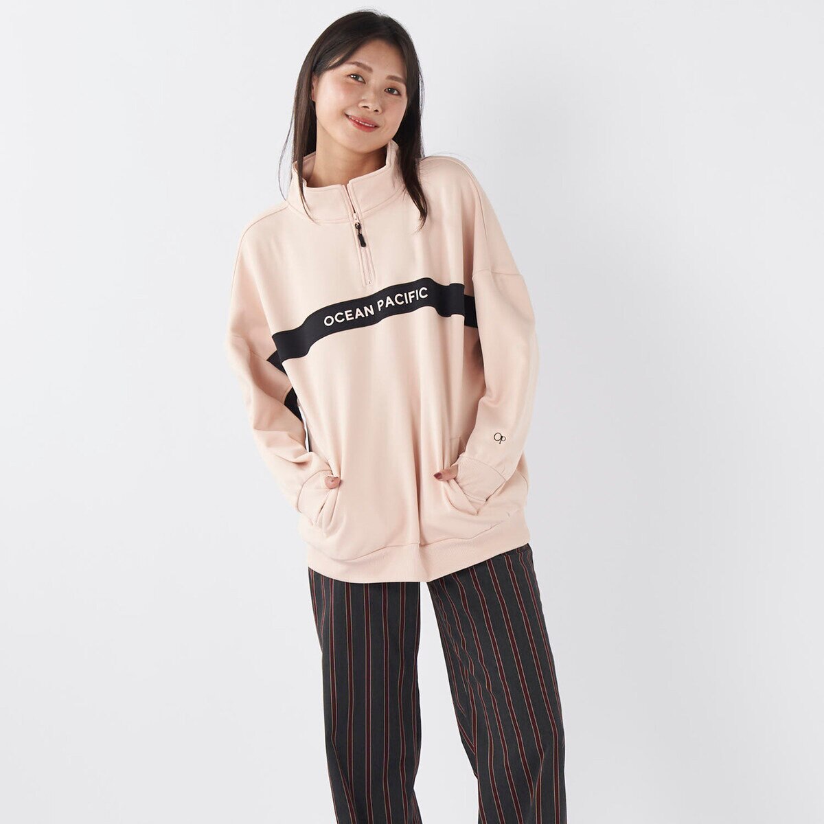 オーシャンパシフィック レディース ハーフジップ スウェットシャツ ピンク M