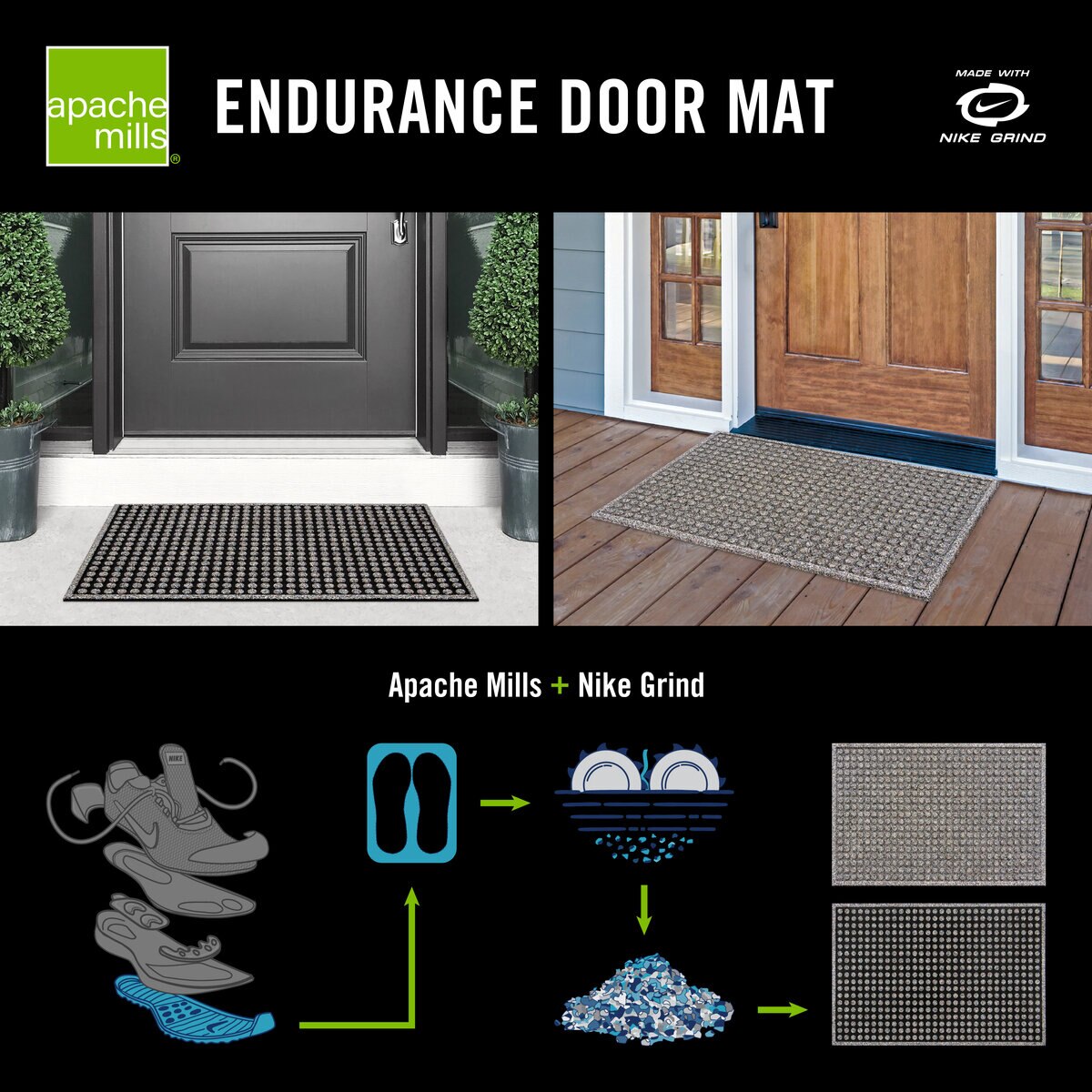 アパッチミルズ エンデュランス高耐久ドアマット Nike Grindリサイクル素材20％使用 60ｘ90ｃｍ