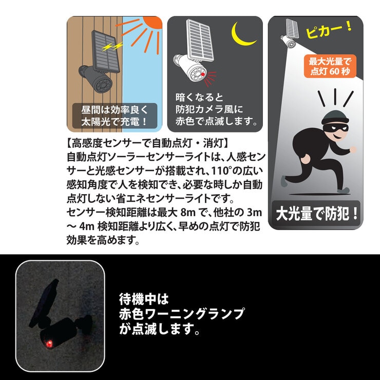 MTO ソーラーセンサーライトダミーカメラ型 マグネット取付式 2台セット EDS0796MN2S