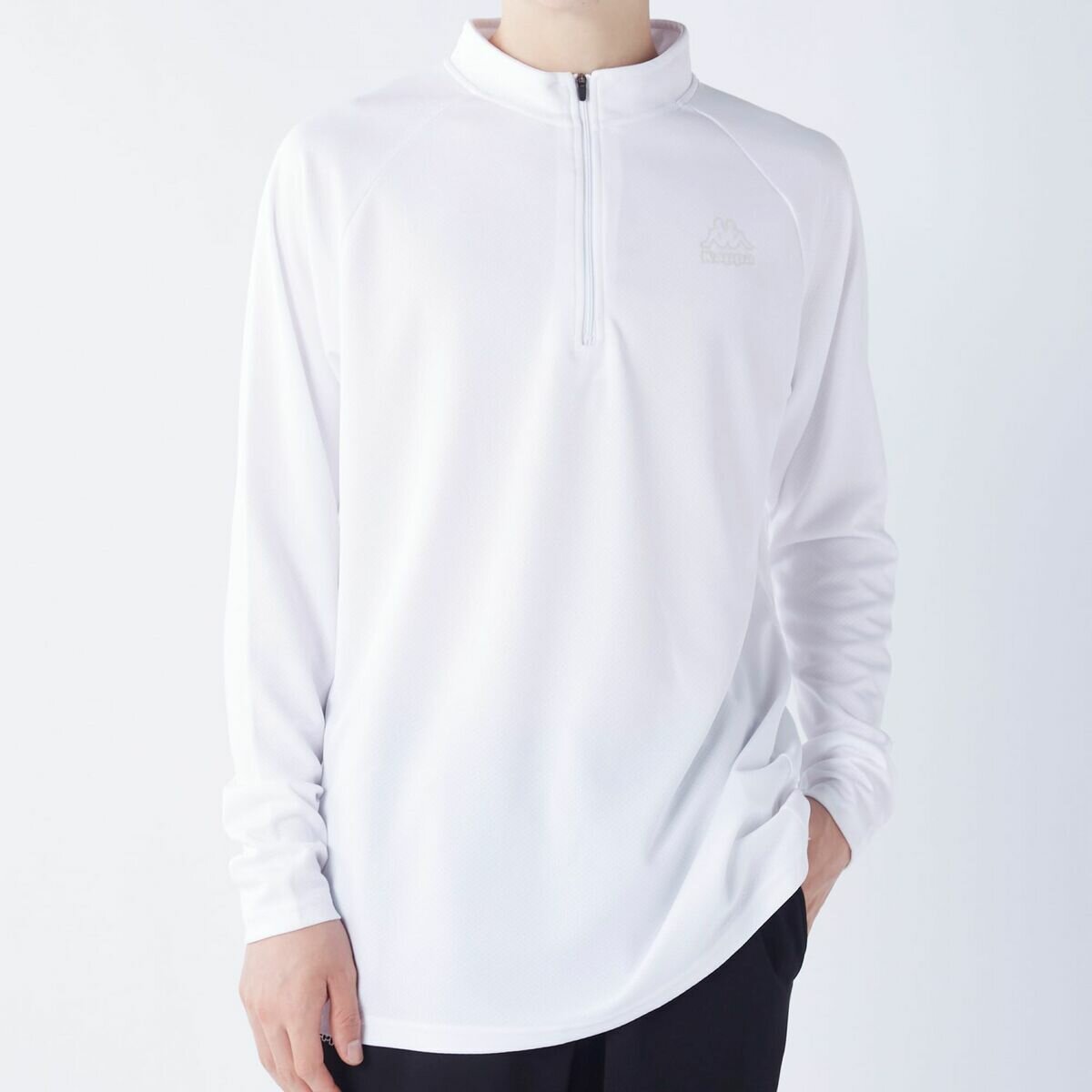 カッパ メンズ ハーフジップ 長袖 Tシャツ / ホワイト / LL