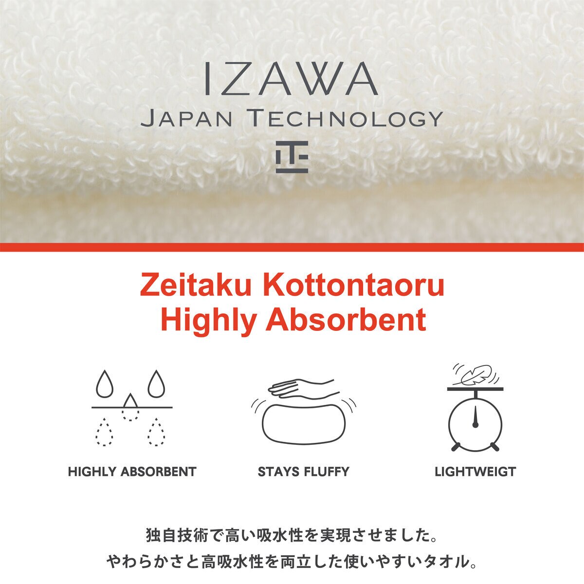 イザワ ジャパン テクノロジー バスタオル フェイスタオル ウォッシュタオル 6枚セット 高吸水綿タオル クリーム
