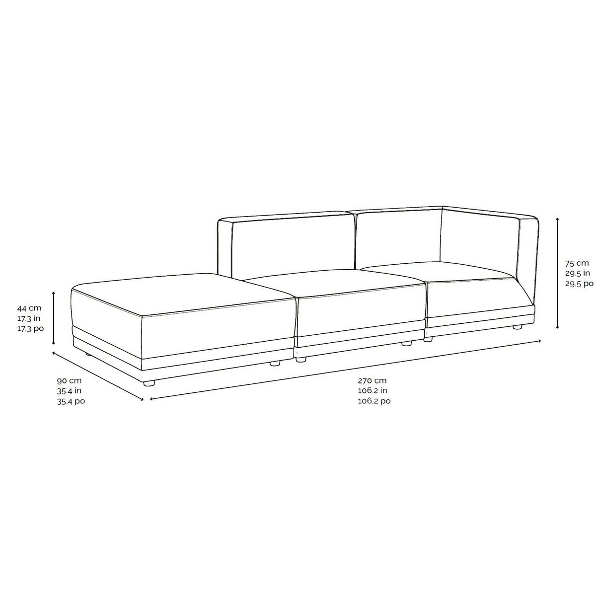 AIDEN & IVY 3PC ファブリックセクショナルソファ AIDEN & IVY 3PC ファブリックセクショナルソファ