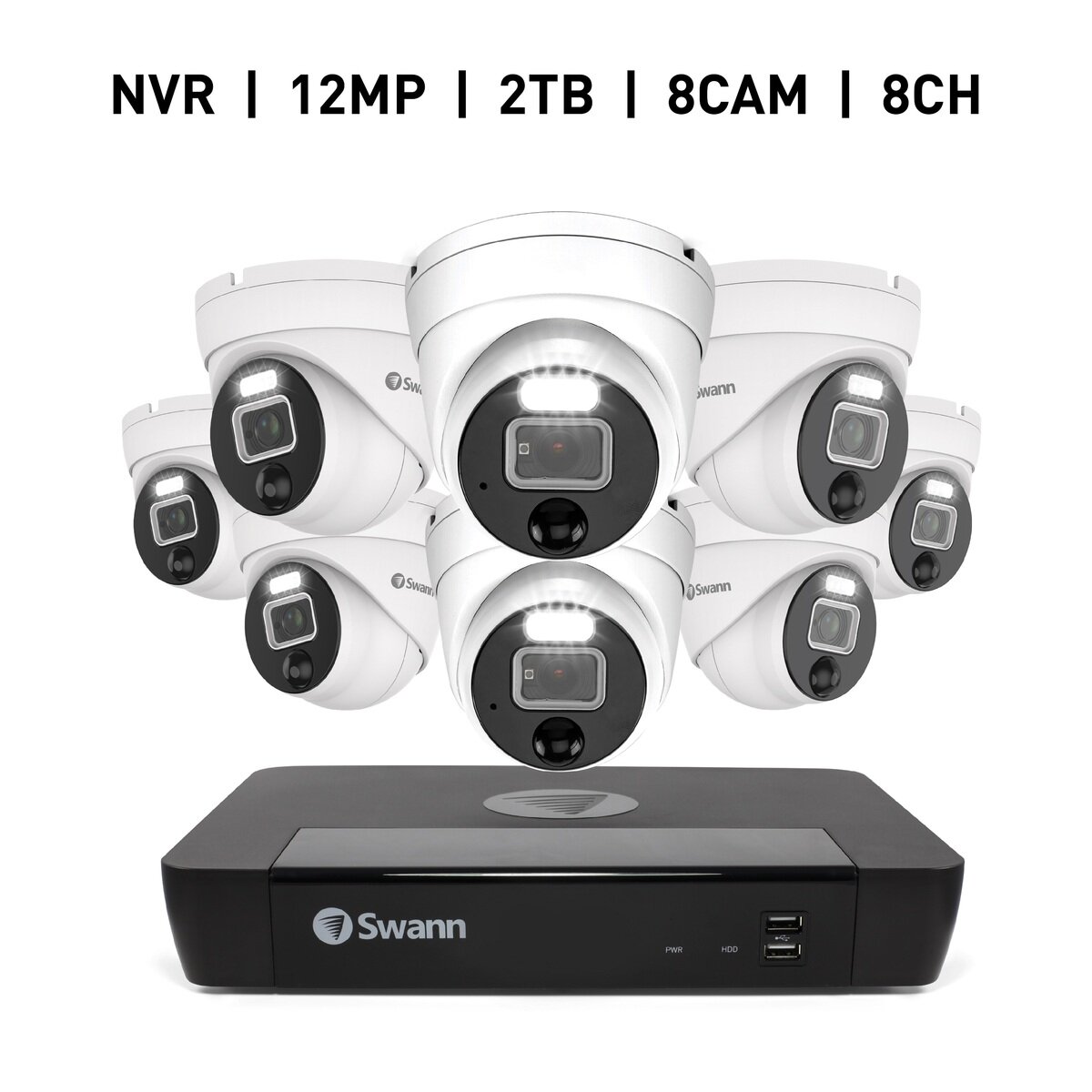 Swann（スワン）8CH 12MP NVRセキュリティシステム2TBドーム型カメラ8台セット SWNVK-890008D