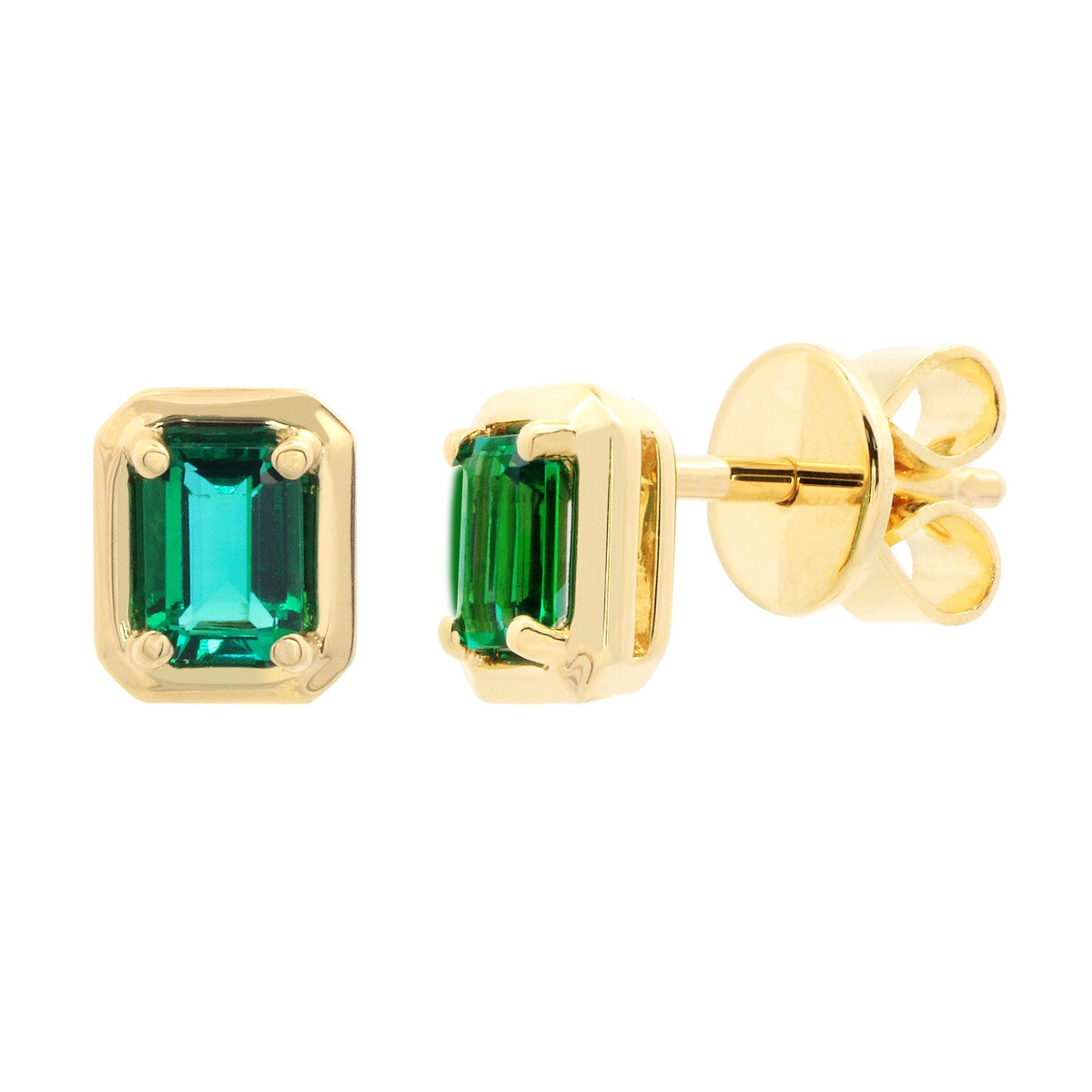 18K イエローゴールド エメラルドカット 合成エメラルド ピアス