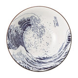 三郷陶器 北斎富士 呉須巻き6.8高台丼 21cm