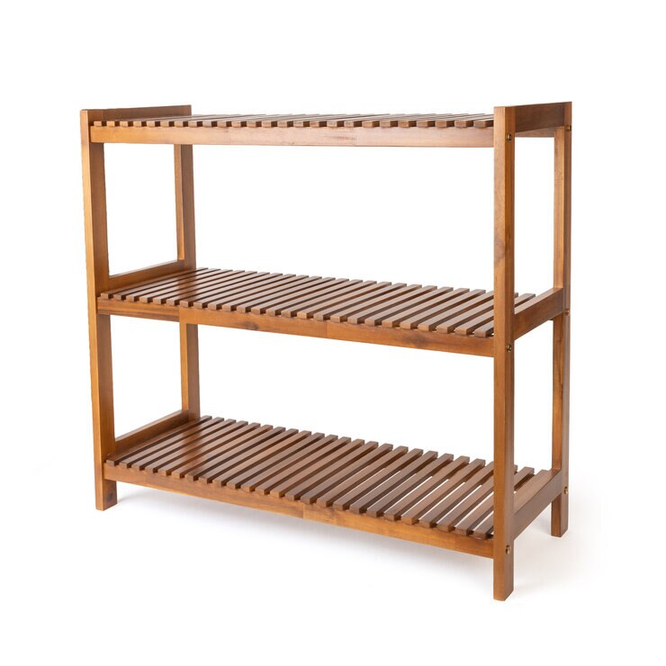 smart design アカシア材 ３段シューラックベンチ・靴棚