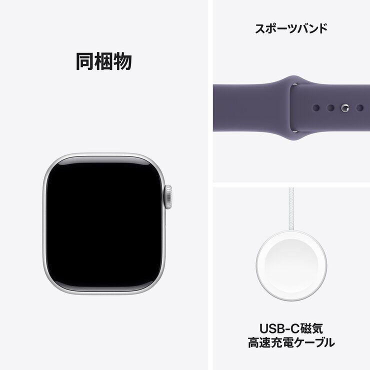Apple Watch S11 Cellular 42mmシルバーアルミニウムケースとパープルフォグスポーツバンド - S/M
