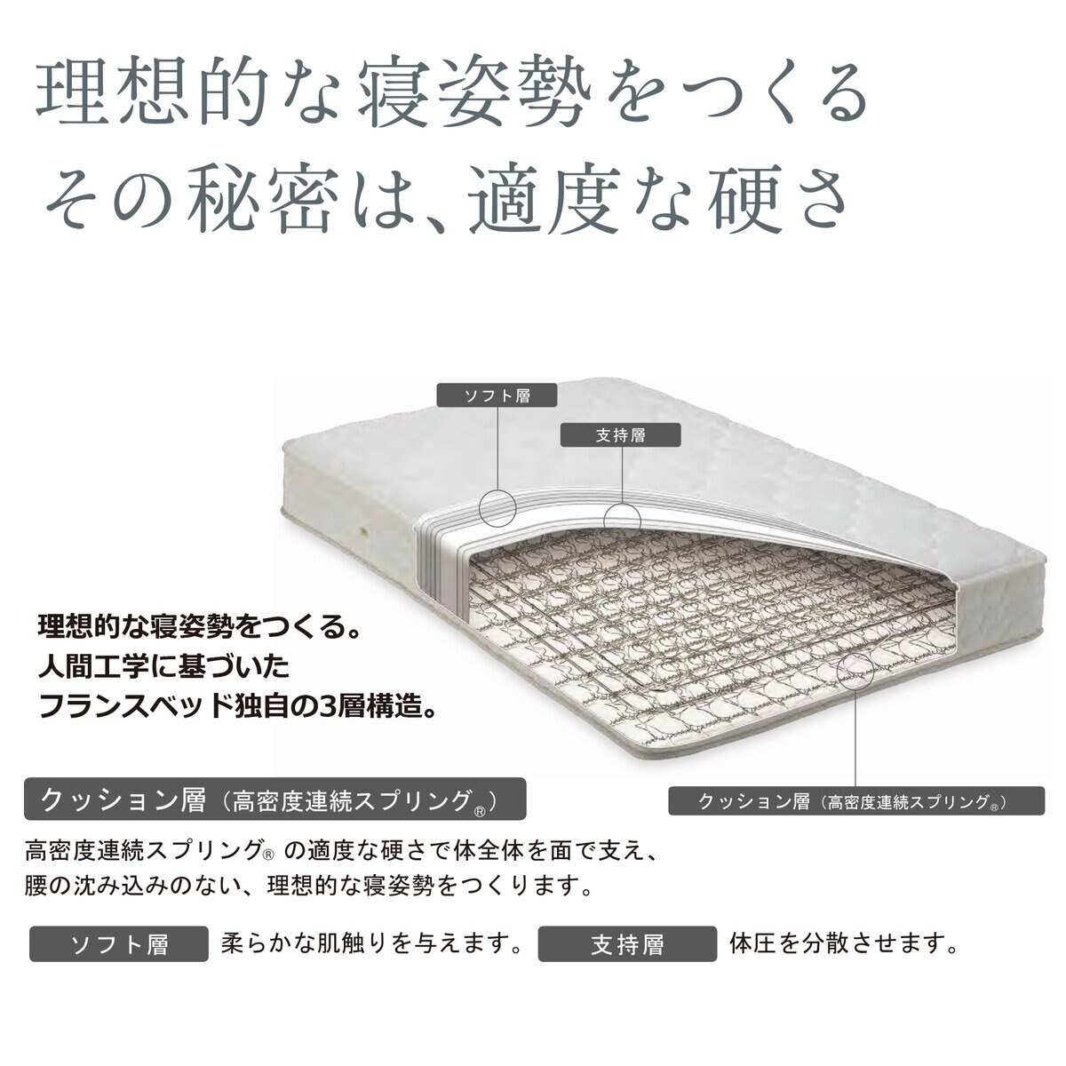 フランスベッド IQモンテカルロフレーム マットレス セット セミダブル グレー