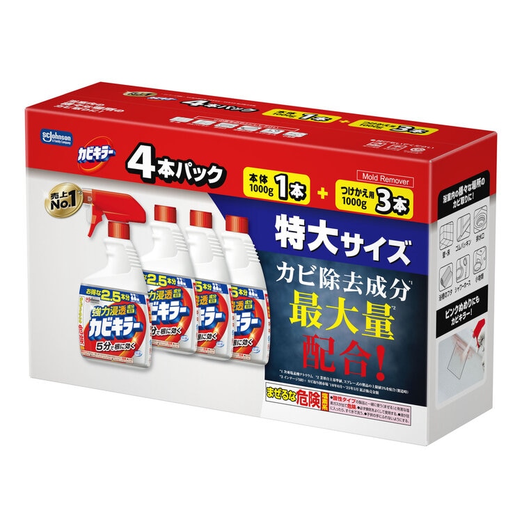カビキラー 特大サイズ 4本パック 本体 1,000g + 替え 1,000g x 3本