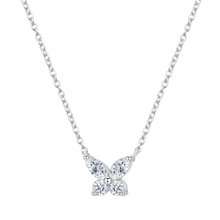 14K ホワイトゴールド 0.41カラット ダイヤモンド バタフライ ネックレス