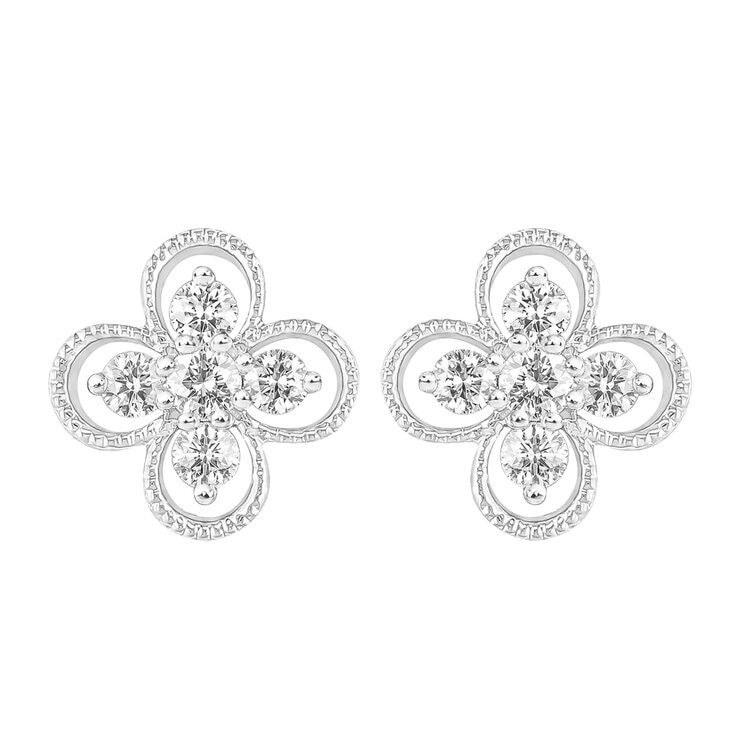 18K ホワイトゴールド 0.25カラット 四つ葉ダイヤモンド ピアス