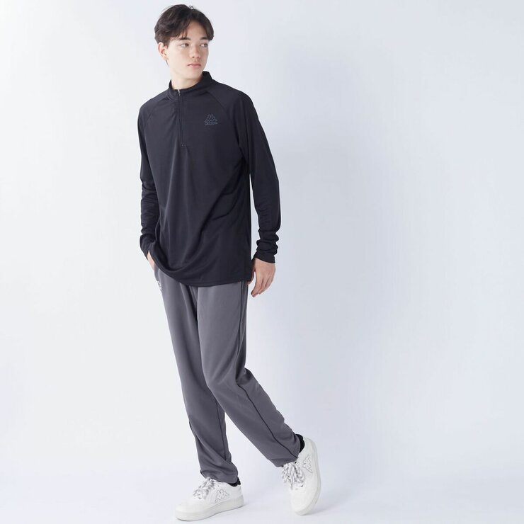 カッパ メンズ ハーフジップ 長袖 Tシャツ / ブラック / M