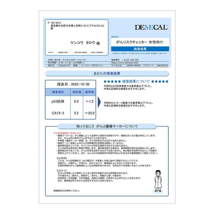 DEMECAL（デメカルキット）がんリスクチェッカー女性向け