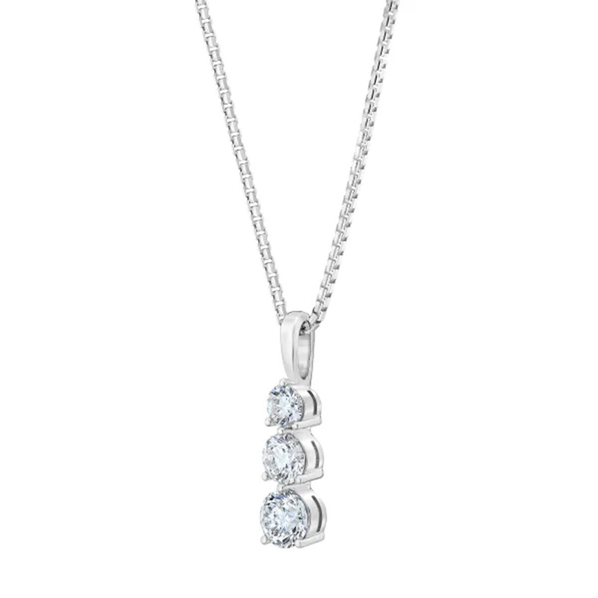 14K ホワイトゴールド 1.00カラット ダイヤモンド 3石 ペンダント ネックレス
