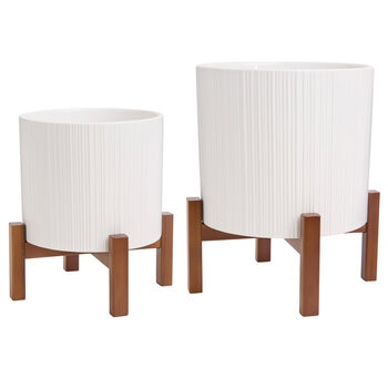 Mullally スタンド付き 陶器プランター 2個セット (26cm ＆ 24.6cm)