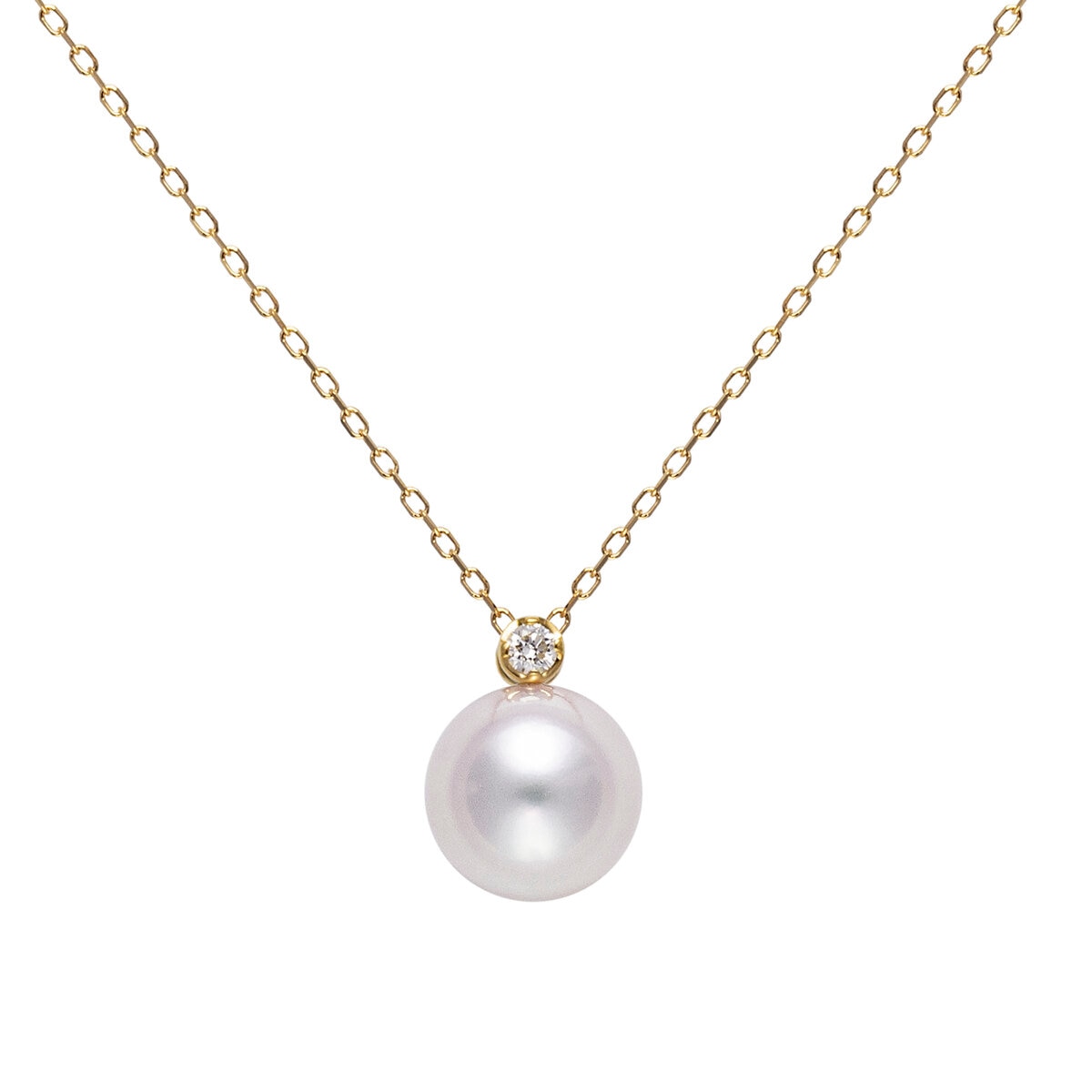 18K イエローゴールド あこやパール 9.00mm & ダイヤモンド 0.05カラット ネックレス
