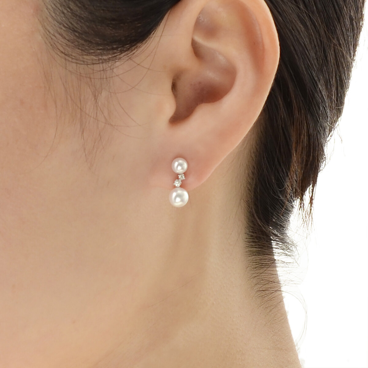 18K ホワイトゴールド あこやパール & ダイヤモンド 0.04カラット ピアス HSSYW-4807
