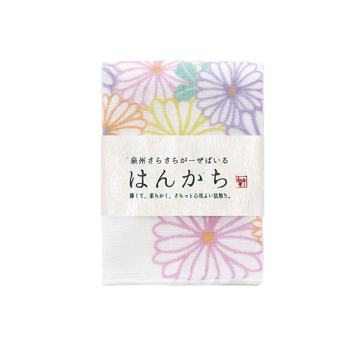 泉州さらさらガーゼハンカチ 5枚セット 色玉/梅ちらし/菊/ねこ
