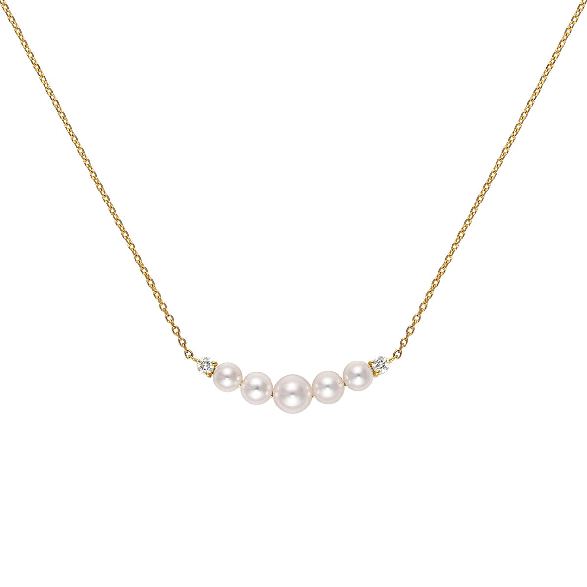 あこやパール 18K イエローゴールド パール 5点 ＆ ダイヤモンド 0.04カラット ネックレス