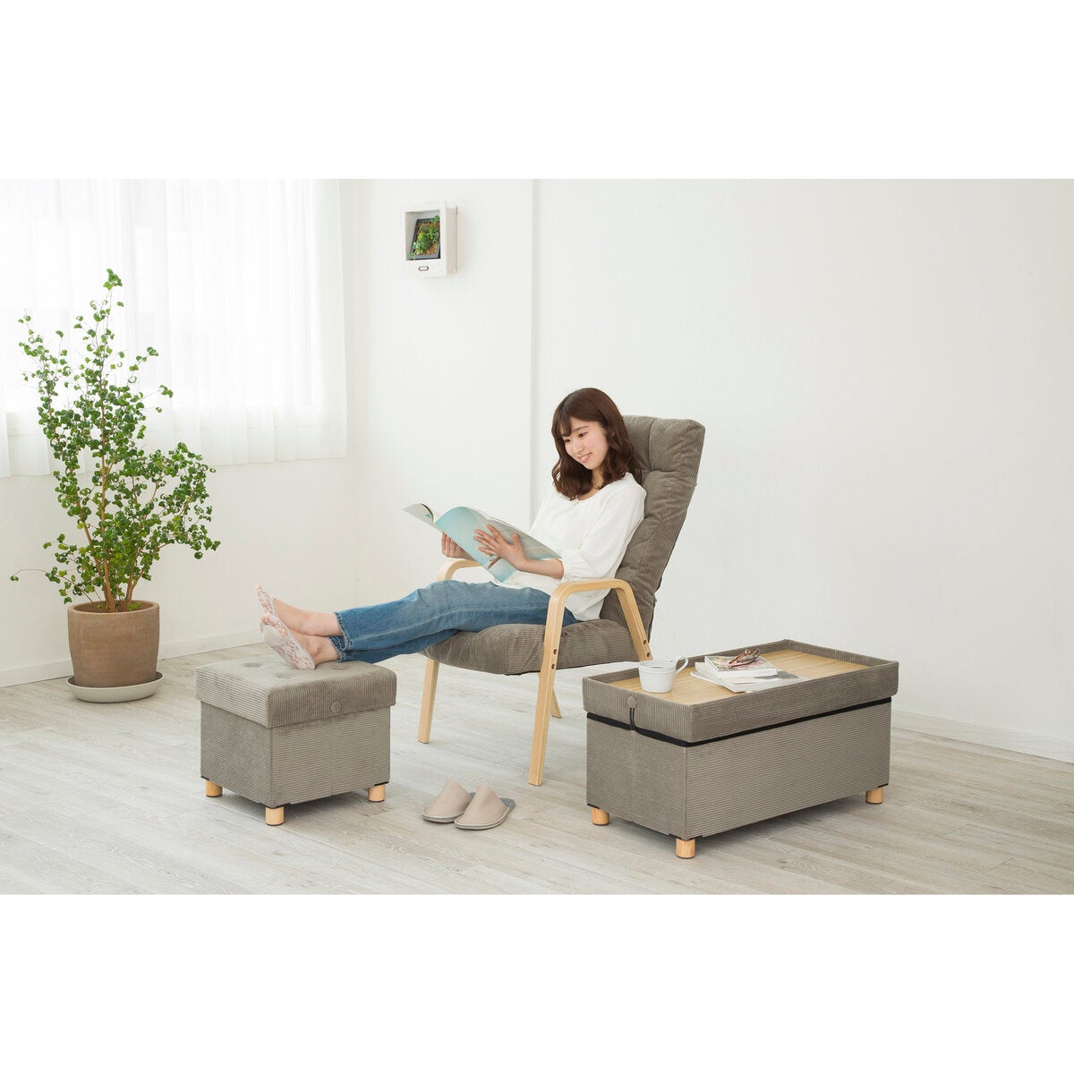 アイリスオーヤマ 脚付き収納スツールワイド ASSTW-76 グレイ | Costco