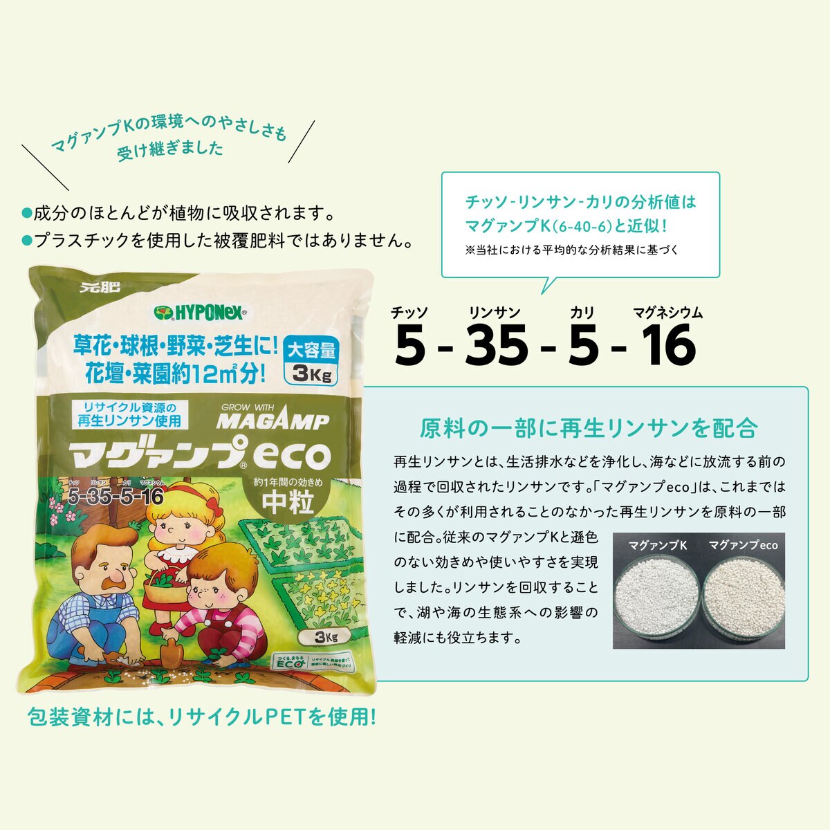 ハイポネックス マグァンプeco 中粒 元肥肥料 3kg