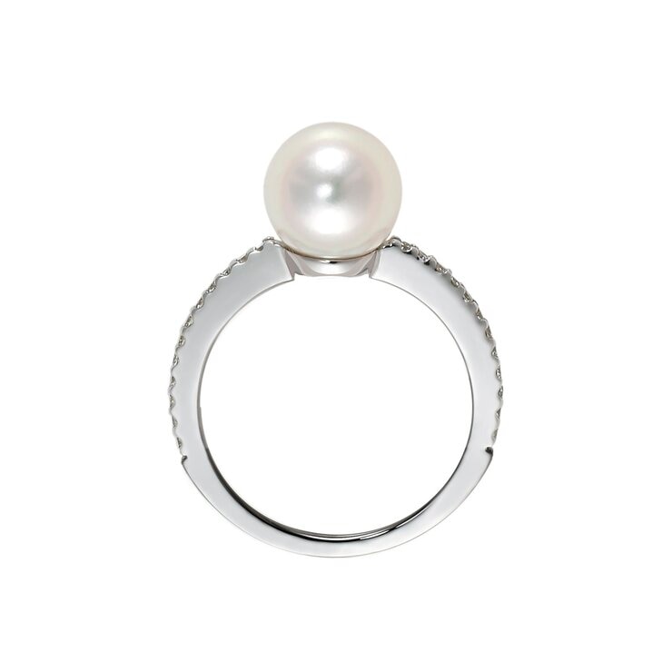 あこやパール 18K ホワイトゴールド パール 8.5mm & ダイヤモンド 0.20カラット リング