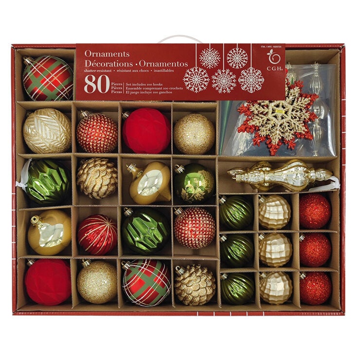 クリスマスオーナメントセット 80個入り 赤&緑 クリスマスオーナメントセット 80個入り 赤&緑