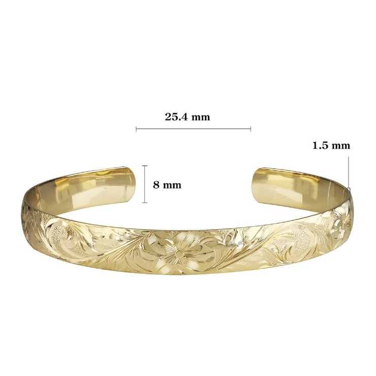 14K イエローゴールド トラディショナル カフ ブレスレット 幅 8mm 長さ14cm 14K イエローゴールド トラディショナル カフ ブレスレット 幅 8mm 長さ14cm