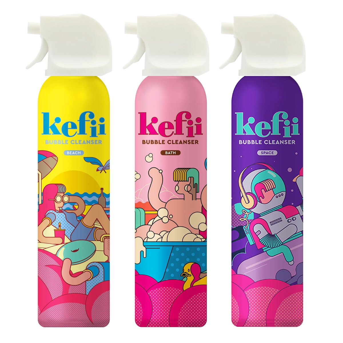Kefii バブルクレンザー 泡ソープ 3本セット (イエロー/ピンク