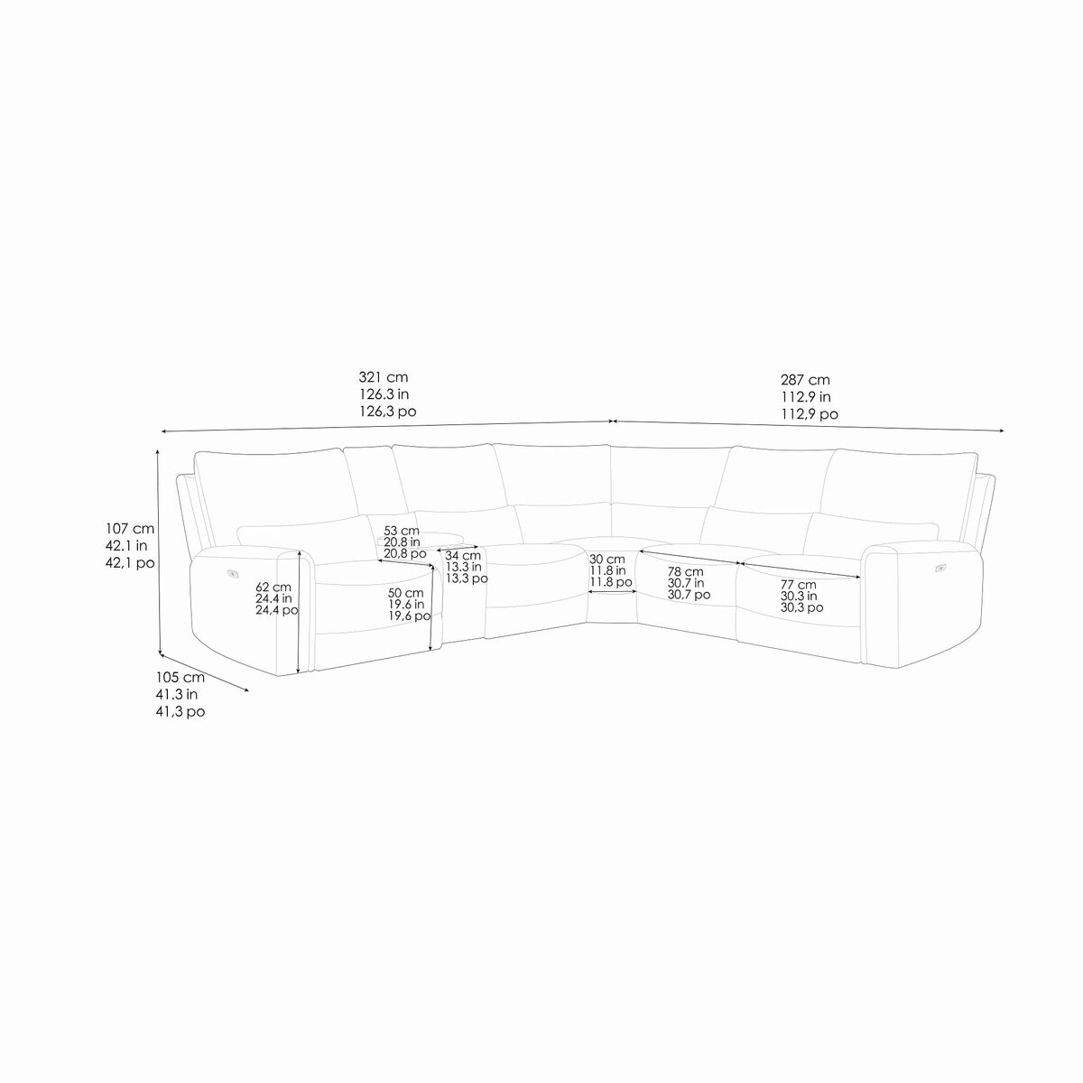 Gilman Creek Furniture 電動 布製リクライニングソファ 6ピース