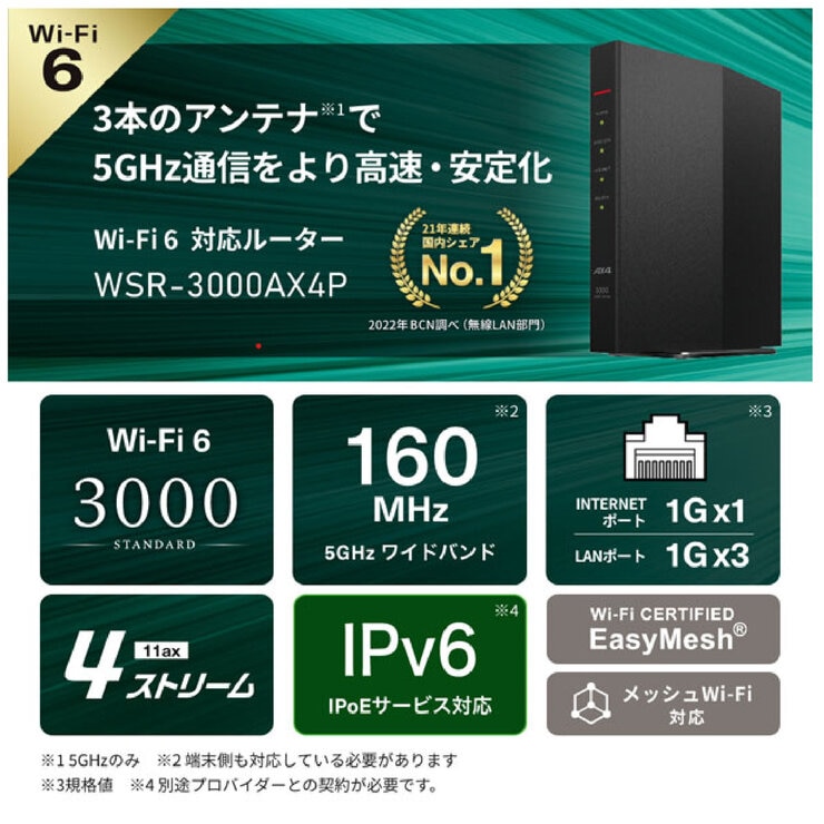 BUFFALO Airstation Wi-Fi ルーター 無線 LAN Wi-Fi6対応 BUFFALO Airstation Wi-Fi ルーター 無線 LAN Wi-Fi6対応